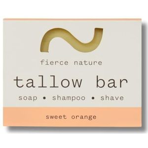 Fierce Nature Multi-Use Pure Tallow Bar | Biologische & Natuurlijke Hydraterende Bar voor Gezicht, Lichaam, Handen & Haar | Niet-giftige Huidverzorging Essentieel - Zoete Sinaasappel 80g