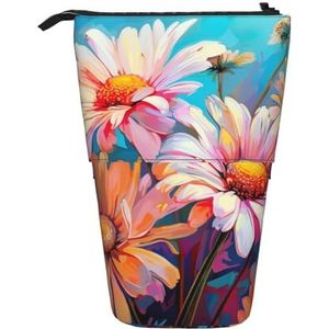Evengigy Zomer Bloemen Madeliefjes Bloem Print Leuke Potlood Case met Zip Verstelbare Stand Potlood Houder Grappige Make-up Tas, Zwart, Eén maat, Tas Organizer