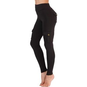 Nuofengkudu Sportlegging voor dames, hoge taille, zakken, stretch, joggen, hardlopen, gym, fitness, yoga, casual broek, Zwart, M