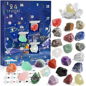 Adventskalender 2023 rotsen, 24 dagen natuurlijke kristallen agaatsteen mineralen en fossielen adventskalender kristallen kerstkalender liefhebbers Rock Collection Countdown kalender voor verjaardag