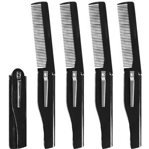 Zwarte baardkam, opvouwbare kam, herenkam, plastic haarkam, uniseks, praktische opvouwbare reiskam, 5 stuks
