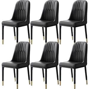 GEIRONV Moderne PU lederen gestoffeerde stoelen set van 6, met metalen poten Eetkamerstoelen Slaapkamer Woonkamer Stoel Keuken Bureau Bijzetstoel Eetstoelen (Color : Black, Size : 41x42x88cm)