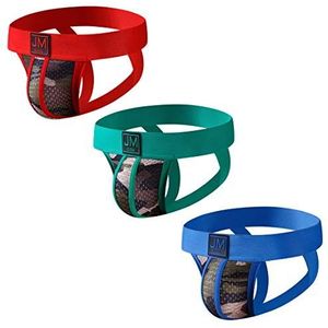 JOCKMAIL 3 Stks/pak Mannen Jockstrap Ondergoed Mesh Mens Atletische Supporter Sport Jock Strap Camouflage Heren Slips, Rood+blauw+groen, L