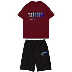 Trapstar kinder T-shirt met korte mouwen herensportpak,2-delige joggingbroek van trapstar-katoen met korte mouwen,100-160,jongen,deerntje,Zomer casual trainingspak(Color:22,Grootte:160(child))