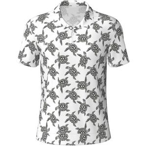 Dieren Zeeschildpadden Print Mannen Korte Mouw Comfort Polo Shirts Casual Dagelijks Outdoor Vakanties Sport Reizen, Zwart, S