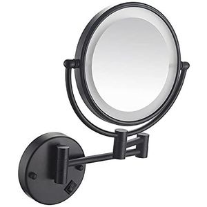 JPKZBCRGM 20,3 cm dubbele bril, LED-uitbreidingsspiegel, 10 x uitbreidbare spiegel, wandgemonteerde make-upspiegel, opvouwbare spiegel, 360 graden draaibare badkamerspiegel