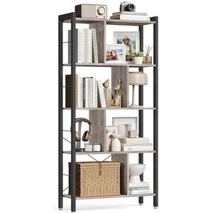 VASAGLE boekenkast, boekenplank met 4 niveaus, vrijstaand, boekenkast, kantoorlegplank, industrieel ontwerp, voor woonkamer, kantoor, studeerkamer, groot, metalen frame, grijs-zwart LBC012B02