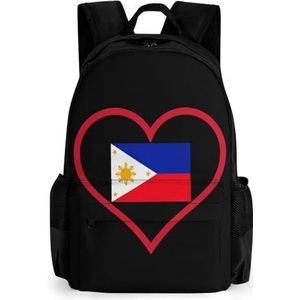 I Love Filippijnen Rood Hart 16 Inch Laptop Rugzak Grote Capaciteit Dagrugzak Reizen Schoudertas voor Mannen & Vrouwen