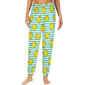 Happy Yellow Ducks Damespyjama, loungebroek, elastische tailleband, nachtkleding, broekje, print