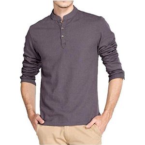 Hoerev Heren Casual Lange Mouw Linnen Strand Shirts,Donkergrijs,L