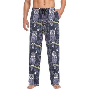 LI ZHI XIN Heren Pyjama Broek Lange Pyjama Bodem Lente Herfst Dunne Losse Stijl Elastische Taille Tie Strap Met Zak S-XXL Leuke Uil Patroon, Meerkleurig, S