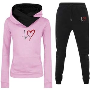 keephenDE Herfst Winter Dames Overall Set 2 Stuks Hart 3D Gedrukt Sweatshirt Met Capuchon En Jogger Turnpak Set Actieve Kleding Set, #6, M