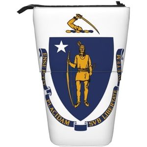 Evengigy Massachusetts staat vlag print schattig etui met ritssluiting verstelbare standaard potlood houder grappige make-up tas, Zwart, Eén maat, Tas Organizer