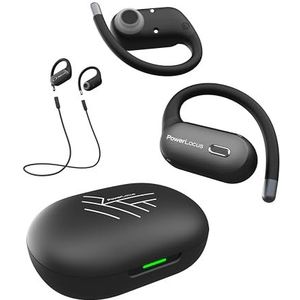 PowerLocus Draadloze sport-hoofdtelefoon, open-ear hoofdtelefoon met flexibele oorhaak, stereogeluid, waterdicht, comfortabel ontwerp, draadloze Bluetooth-hoofdtelefoon met ENC-microfoon