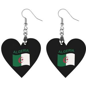 Vlag van Algerije Leuke Hartvormige Hanger Oorbellen Voor Vrouwen Lichtgewicht Houten Oorbellen Mode-sieraden Geschenken