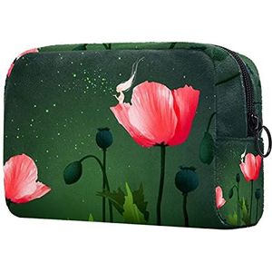 Paarse bloem make-up tassen draagbare draagtas cosmetica tas reizen cosmetische organizer toilettas make-up hoesjes voor vrouwen, Multi kleuren 03, 18.5x7.5x13cm/7.3x3x5.1in,