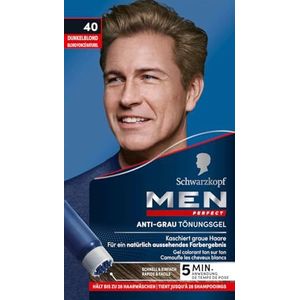 Men Perfect Anti-grijze kleurgel 40 donkerblond (2 x 80 ml), haarkleur voor mannen verbergt grijs haar, anti-grijze tint voor een natuurlijk uitziend resultaat