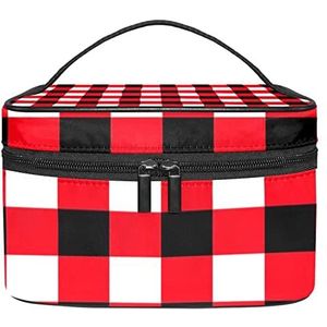 Rood zwart wit geruite vierkante patroon make-up organizer tas, reizen make-up tas organizer case draagbare cosmetische tas voor vrouwen en meisjes toiletartikelen, Meerkleurig, 22.5x15x13.8cm/8.9x5.9x5.4in