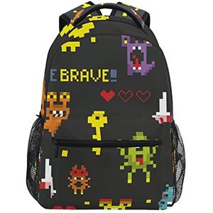 Zwarte Cartoon Little Monster School Rugzak voor Meisjes Jongens Middelbare School Stijlvolle Ontwerp Student Tassen Boekentassen, Patroon, 11.5×8×16In