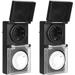 DEWENWILS Mechanische Timer Voor Buiten, Analoog Stopcontact IP44 Waterdicht, 15 Min. Interval, Met Kinderbeveiliging en Beschermafdekking, 16 A/3680 W, 2 Stuks