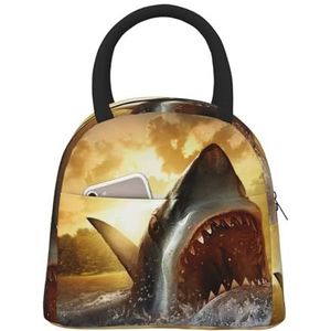 LAMAME at Dusk Shark Bedrukte grote draagbare geïsoleerde lunchbox lunch organizer