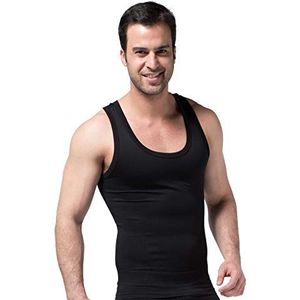 Heren Afslanken Body Shaper Vest,Shirt Buik Compressie Shirt,Verbergen En Verminderen Bierbuik Workout Tanktops Ondershirts,Black-Small