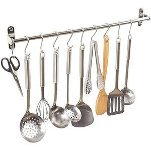 Alicemall SUS304 Roestvrijstalen keukenhakenlijst, roestvrij haaklijst, keuken, keukenstang, keukenhulp, hanglijst, keukengereihouder met 10 beweegbare haken voor keuken, badkamer (60 cm)