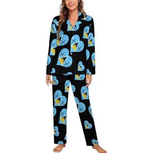 Love Saint Lucia Heartbeat dames lange mouw button down nachtkleding zachte nachtkleding lounge pyjama set XL