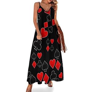 Poker Sling Maxi-jurken voor dames, V-hals, casual, mouwloos, verstelbare riem, sexy lange jurk