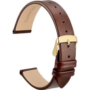 INEOUT Echt Lederen Horlogeband 8mm 10mm 12mm 14mm 16mm 18mm 20mm Armband For Dames Roestvrijstalen Gesp Vervangende Band (Color : Dark Brown-Gold, Size : 12mm)