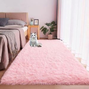 Tapijt Voor Woonkamer 210 x 210 cm Antislip, Modern Design, Superzacht Moderne Pluizige Kortpolige Tapijt Voor Woonkamer, Slaapkamer, Roze