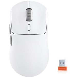 KYSONA Draadloze gamingmuis Ultralichte 55g, 3395 vertragingsvrije sensor, 26K DPI, 80 uur lange batterijduur, 6 programmeerbare knoppen voor pc, 3 modi (2,4G/bedraadd/BT), Win met M600v2, wit