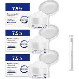 Hydroxyapatiet Tandpoeder (50 G), 7,5% Nano-Microkristallijn Hydroxyapatietpoeder for Tanden, Fluoridevrije Tandpastapoeders, Natuurlijke Glazuurreparatie En Verlichting Van Gevoeligheid(3pcs)
