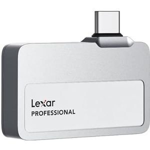 Lexar Professional Go 2TB Draagbare SSD, ultracompact, ondersteunt Apple ProRes, tot 1050 MB/s leessnelheid, USB 3.2 Gen 2, IP65 stof- en waterdicht, voor iPhone 15/16 Pro, zilver