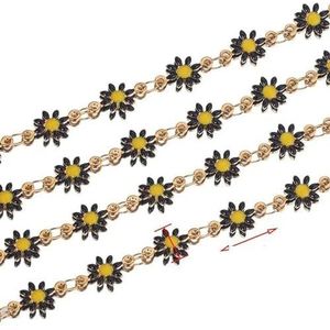 1M breedte 7 mm roestvrij staal zon bloem gouden ketting beide zijden geëmailleerde kettingen voor doe-het-zelf sieraden maken benodigdheden ketting oorbel-zwart