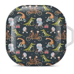 Grappige verschillende dieren rijden fietsen oordopjes hoesje compatibel met Samsung hard shell beschermhoes wit stijl