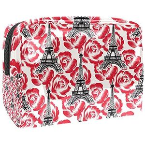 Make-up tas PVC toilettas met ritssluiting waterdichte cosmetische tas met Parijs Rose Eiffeltoren voor vrouwen en meisjes