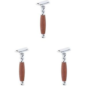 3 set Houten Handvat Dubbele Rand Veiligheid Scheerscheermesjes Snor Grooming Tool Bruin 12.5 x 4.5 x 2.5 cm