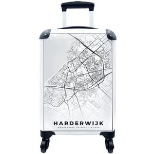 MuchoWow® Koffer - Kaart - Harderwijk - Zwart - Wit - Past binnen 55x40x20 cm en 55x35x25 cm - Handbagage - Trolley - Fotokoffer - Cabin Size - Print