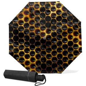 GISPOG Automatische opvouwbare paraplu, retro zeshoekige bijenkorf waterdichte compacte zon en regen reisparaplu's voor dames en heren, 1 kleur, Eén maat