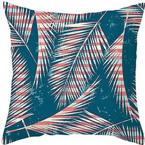 Ethereval Linnen kussensloop met rits standaardmaat kussenslopen voor woonkamer sectionele bladeren patroon bank linnen vervanging buiten patio stoel rieten donkergroen roze -
