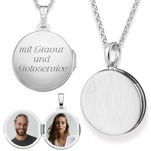 Amoonic Medaillon voor dames, rond, om te openen voor foto's in zilver 925 en goud/roségoud verguld, ketting 45-50 cm, foto, upload service en gravure, rond medaillon, openklapbaar, voor vrouwen,