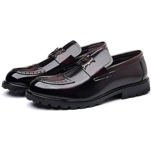 Dcbdx Heren leren brogues zakelijke trouwjurken instappers effen loafers leren Oxford trouwjurken,Wine red,38 EU