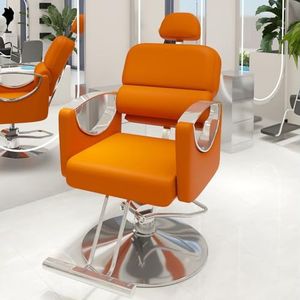 Liggende kappersstoelen, 360° draaibare salonstoel, verstelbare hoogte, salonstoel met hydraulische pomp, haarstoelen, tatoeage, vlechten, schoonheidssalon, spa-apparatuur(Orange)