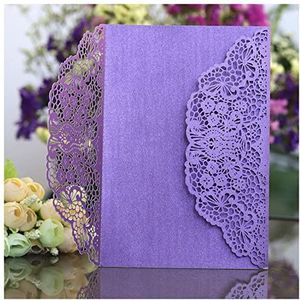 Kerstkaart 10 stks Elegante Laser Cut Bruiloft Uitnodigingen Kaart Kant Bloem Business Cover Wenskaarten Verjaardag Bruiloft Gunstartikelen Kerst- en Nieuwjaarskaarten (Color : Purple Cover, Size :