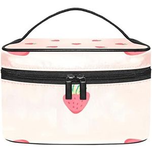 Make-up Organizer Bag, Reizen Make-up Tas Organizer Case Draagbare Cosmetische Tas voor Vrouwen en Meisjes Toiletartikelen Mini Aardbei, Meerkleurig, 22.5x15x13.8cm/8.9x5.9x5.4in