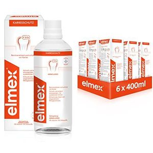elmex Mondspoeling, cariësbescherming, 6 x 400 ml, antibacteriële tandreiniging zonder alcohol beschermt effectief tegen cariës, voor dagelijks gebruik met dubbel actief calciumfluoride beschermschild