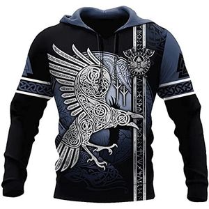 Viking Odin Raven 3D Gedrukt Heren Hoodies, Unisex Autumn Casual Zip Pullover Jacket