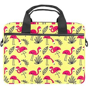 Geel Flamingo Laptop Schouder Messenger Bag Crossbody Aktetas Messenger Sleeve voor 13 13.3 14.5 Inch Laptop Tablet Beschermen Tote Bag Case, Meerkleurig, 11x14.5x1.2in /28x36.8x3 cm