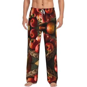 Rood Fruit In Een Mand Mannen Lange Lounge Wear Broek Nachtkleding Pyjama Bodems Nachtkleding Met Zakken En Trekkoord, Wit, S